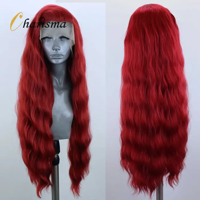 Perruque Lace Front Wig synthétique rouge carisma, perruque longue ondulée en Fiber résistante à la 