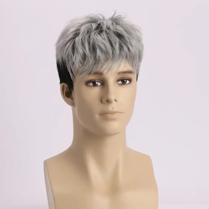 Perruques synthétiques bouclées naturelles courtes de 10 pouces pour hommes