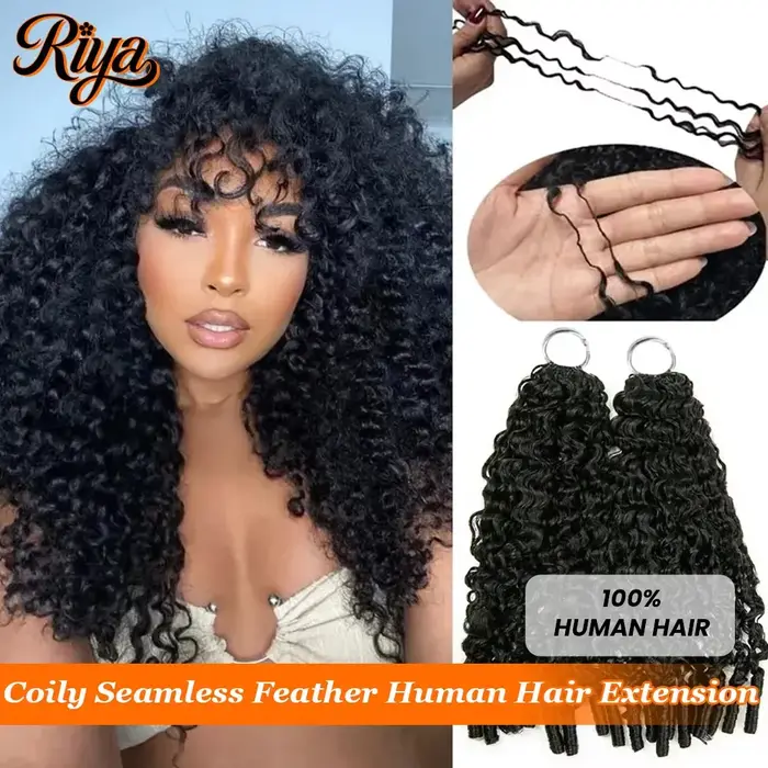 Coily End plume Crochet Extensions de cheveux humains sans noeud Invisible sans couture Crochet tres