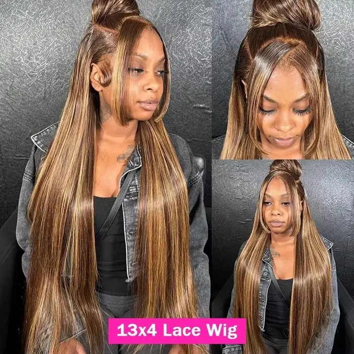 250 densité mettre en évidence Ombre 13x4 dentelle avant perruque cheveux humains 13x6 miel blond dr