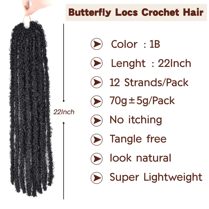 Papillon Locs Crochet cheveux Dreadlocks Meche Faux serrures