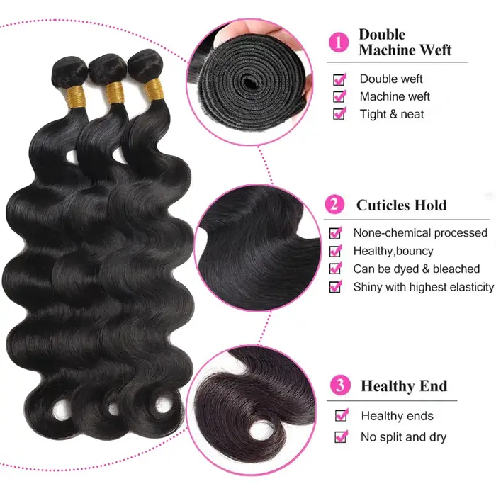 Extensions de cheveux brésiliens ondulés avec frontal en dentelle 13x4, 100% cheveux vierges, 3 paqu