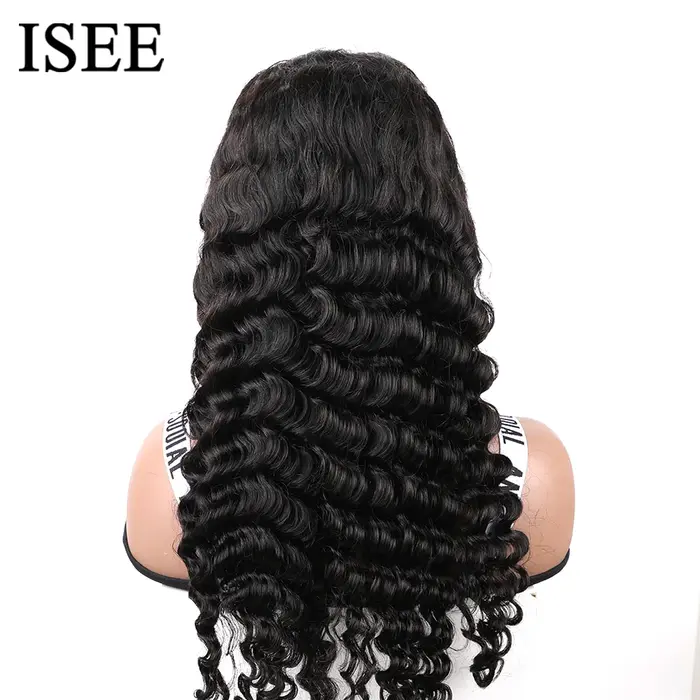 ISEE Hair-Perruque frontale en dentelle à vague profonde pré-plumée, perruque sans colle, fermeture