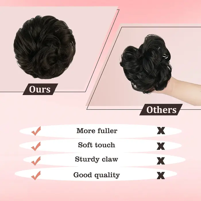 Extension de cheveux chignon à pince à griffes pour femmes – Boucles ondulées synthétiques avec accents de strass