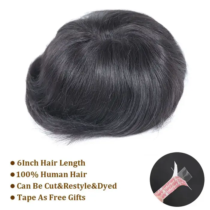 0,08-0,10 mm toupet en PU pleine peau pour hommes perruques de cheveux humains à boucle en V pour ho
