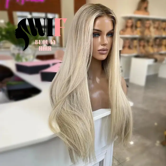 WIF corps ondulé Ombre Blonde perruque de dentelle synthétique longue ondulée naissance des cheveux naturelle racine