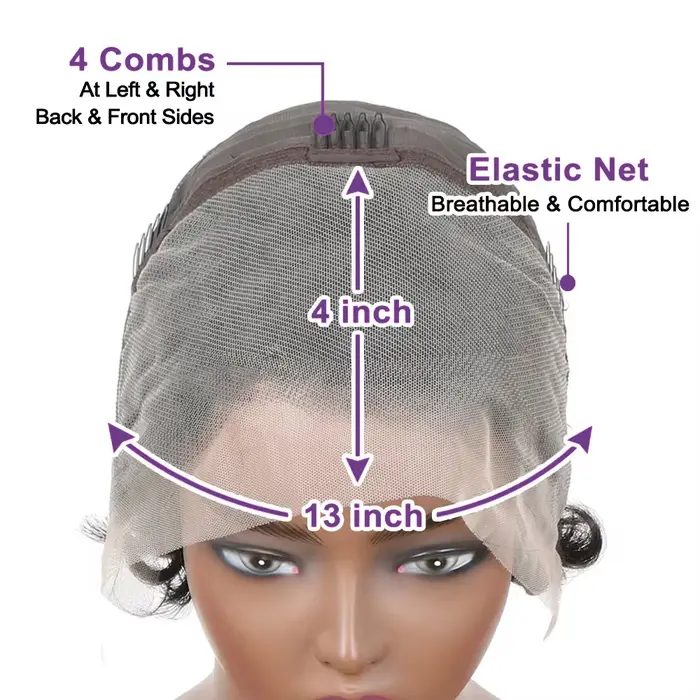 Perruques coupe lutin pour femmes noires cheveux humains 6 pouces