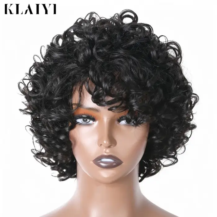 Klaiyi Hair – perruque de cheveux humains courts, amples et bouclés, coupe Pixie, avec vagues rebond