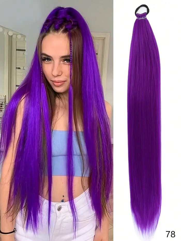 Queue de cheval synthétique droite de 28 pouces avec élastique, extensions de cheveux tendance pour 