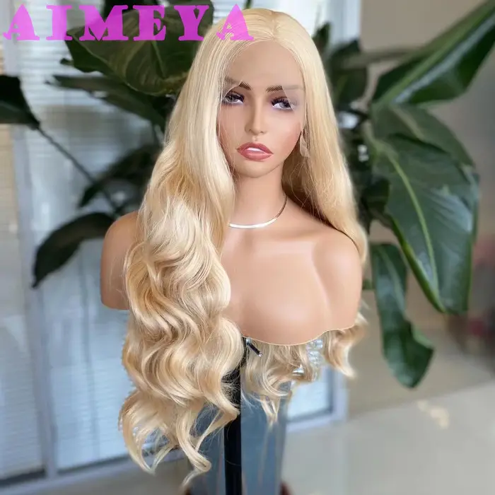 AIMEYA Perruque Blonde Longue Ondulée Lace Front Synthétique pour Femme et Fille, Résistante à la Ch