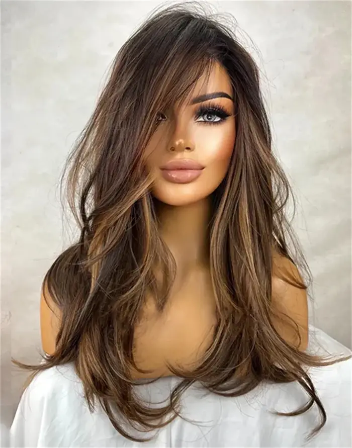 Perruque pour femme de haute qualité, nouvelle perruque synthétique HD Lace Front Ombré Brun Foncé a