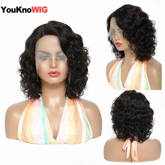 Perruque Lace Front Wig Body Wave brésilienne Remy naturelle, cheveux courts, 13x1 HD, pour femmes