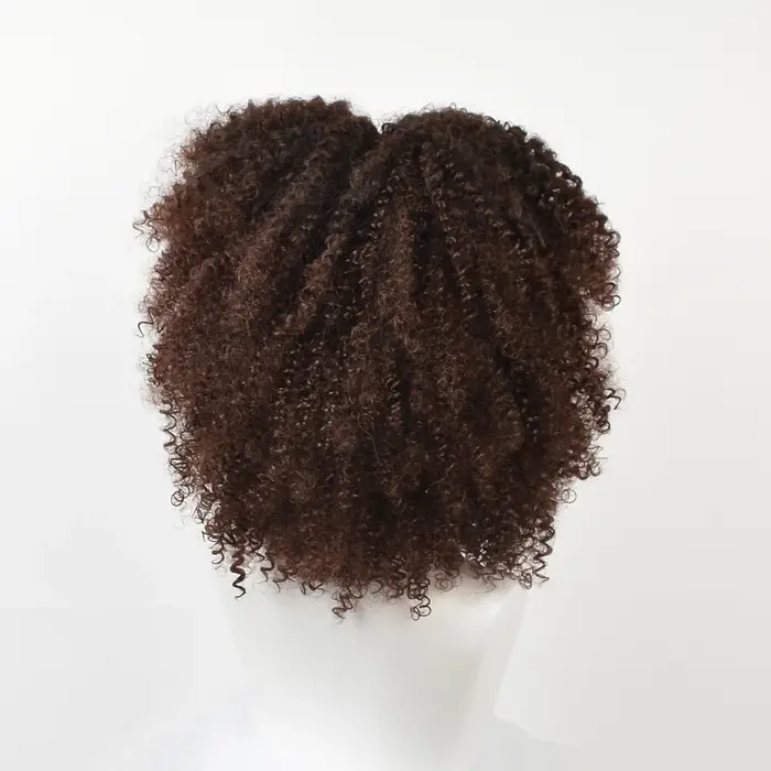 Perruque Afro Bouclée Frisée Marron avec Raie au Milieu