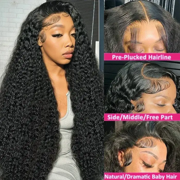 Perruque Lace Front Wig Deep Wave brésilienne naturelle, cheveux bouclés, 13x6, pre-plucked, 34 pouc