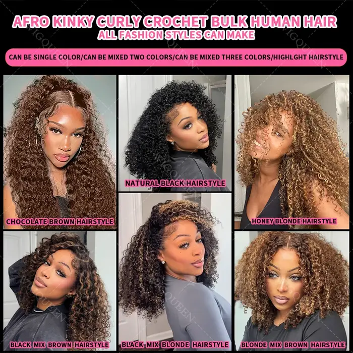 Plume Crochet cheveux humains 4/27 mettre en évidence Pixie Curl Extensions de cheveux en vrac léger