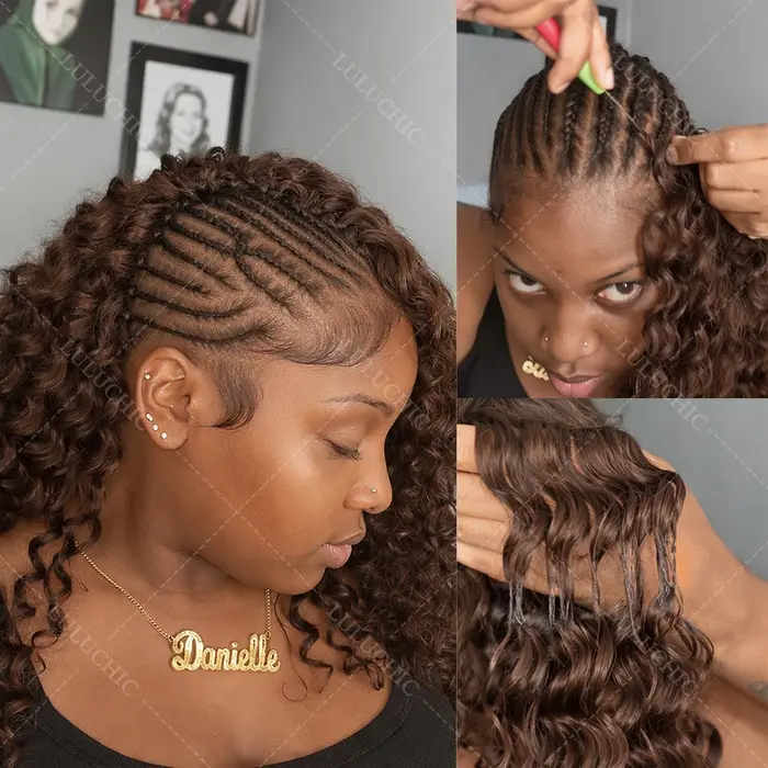 Extensions de cheveux humains bouclés au crochet, couleur marron chocolat, à ondulations profondes, 