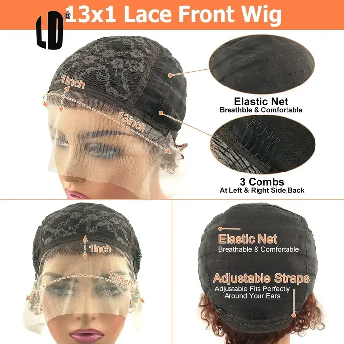 Perruque de cheveux humains brésiliens pour femmes noires Afro bouclés Pixie Bob courte ligne