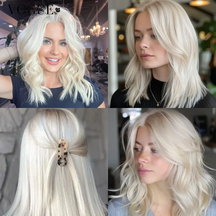 LUX VOGUE crème platine coupe émoussée Bob 100% perruque de cheveux humains perle finition brillante 13x4 mise à niveau