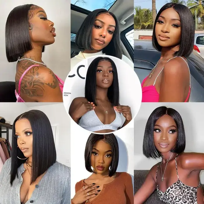 WOWANGEL-Perruque Bob Lace Closure Wig sans colle, cheveux humains lisses, Deep Part, 5x5 HD, 2x6, p