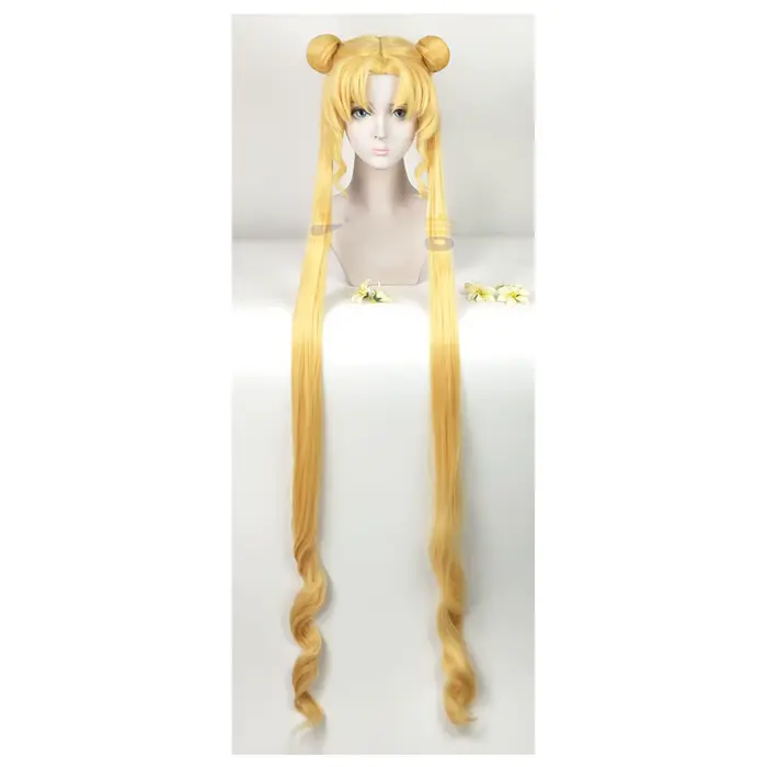 Serena Tsukino Usagi Cosplay perruque Annie 130 cm blond argent Double longue queue de cheval résistant à la chaleur