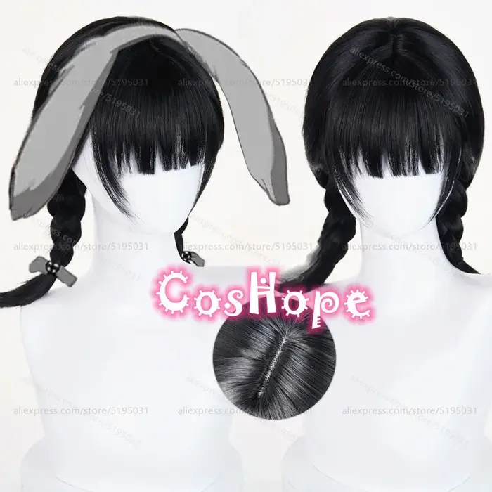 Sua – perruque de Cosplay synthétique courte pré tressée noire de 45cm