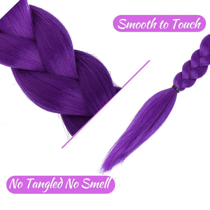 Extensions de cheveux synthétiques tressées violettes pour cosplay, 26 pouces, queue de cheval facil