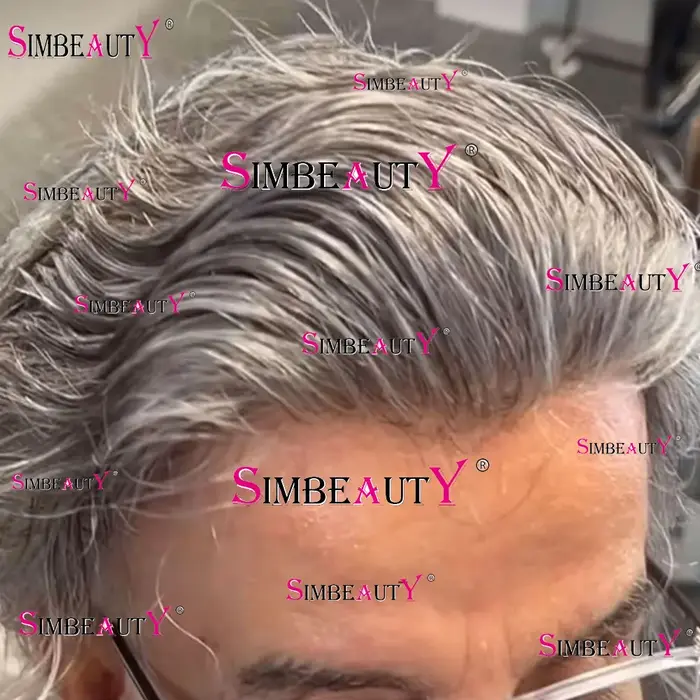 Indétectable 1B50 1B20 gris noir vieil homme 100% cheveux humains toupet Super Durable peau complète
