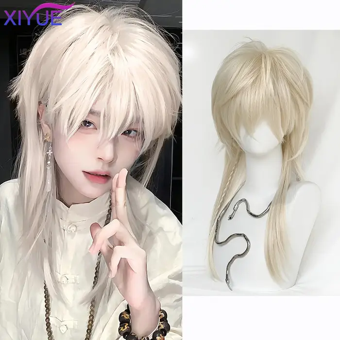 Perruque synthétique à tête de mulet Blonde, longue et lisse, moelleuse, Lolita Cosplay, résistante