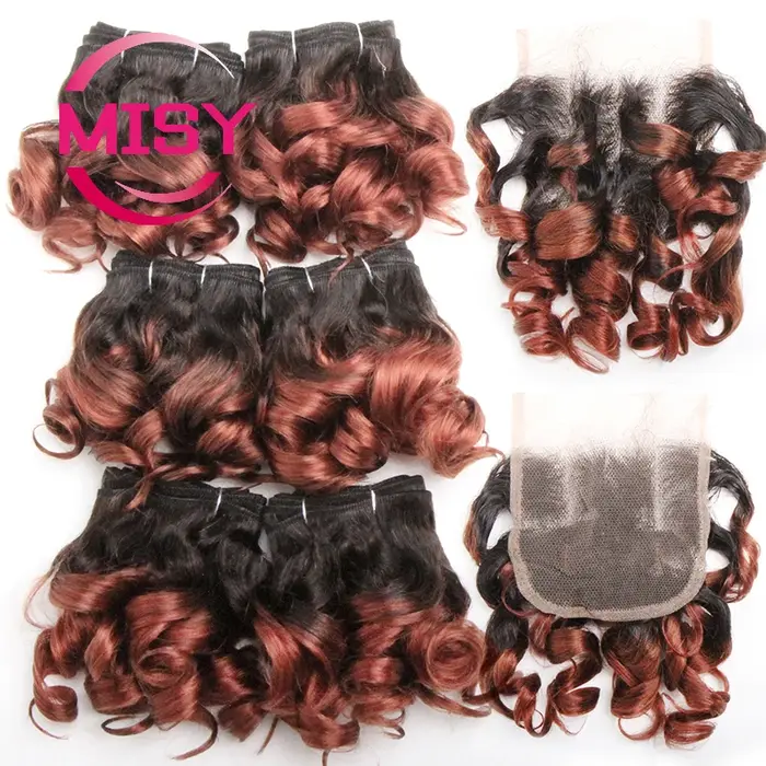 Tissage en lot brésilien naturel bouclé avec Lace Closure colorée 1B/27/30/33/99J