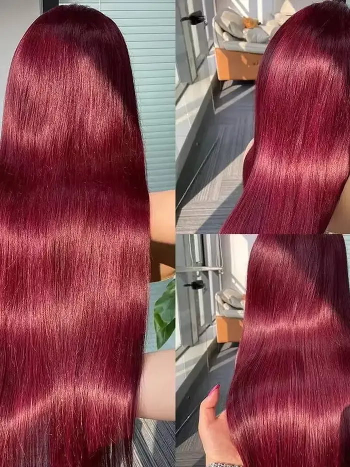 200 densité 13x4 13x6 pleine dentelle frontale 99j bordeaux pré-épilé couleur droite frontale perruq