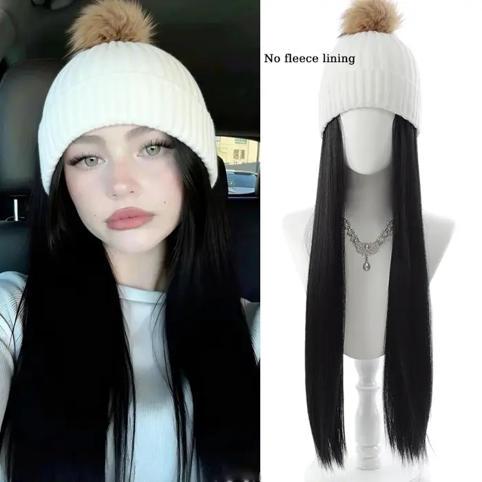 Bonnet chapeau perruque Extensions de cheveux bonnet en tricot avec cheveux longs et raides attachés