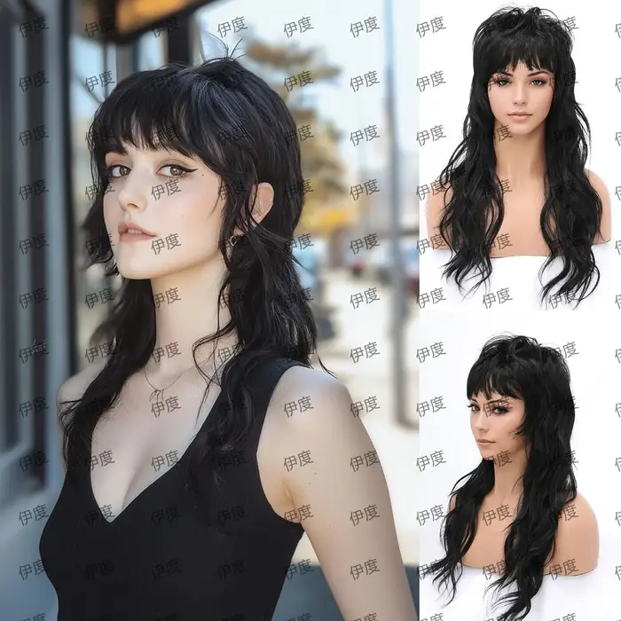 Perruque synthétique longue bouclée style punk rock années 80-90, avec filet, pour femme, dorée et noire, accessoire de tête pour cosplay, fête, Halloween, scène