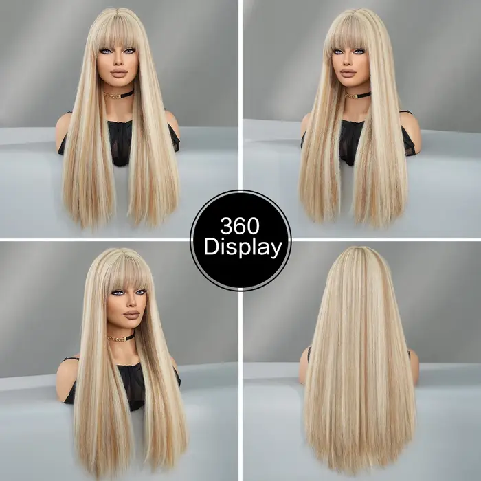 Perruque synthétique longue et lisse Blonde claire pour femmes