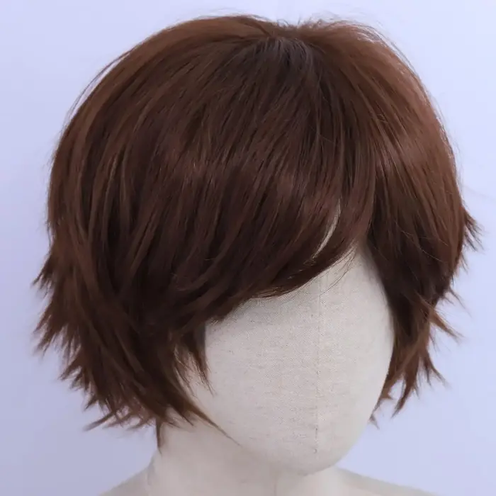 Perruque de cosplay marron à couches courtes pour hommes/femmes