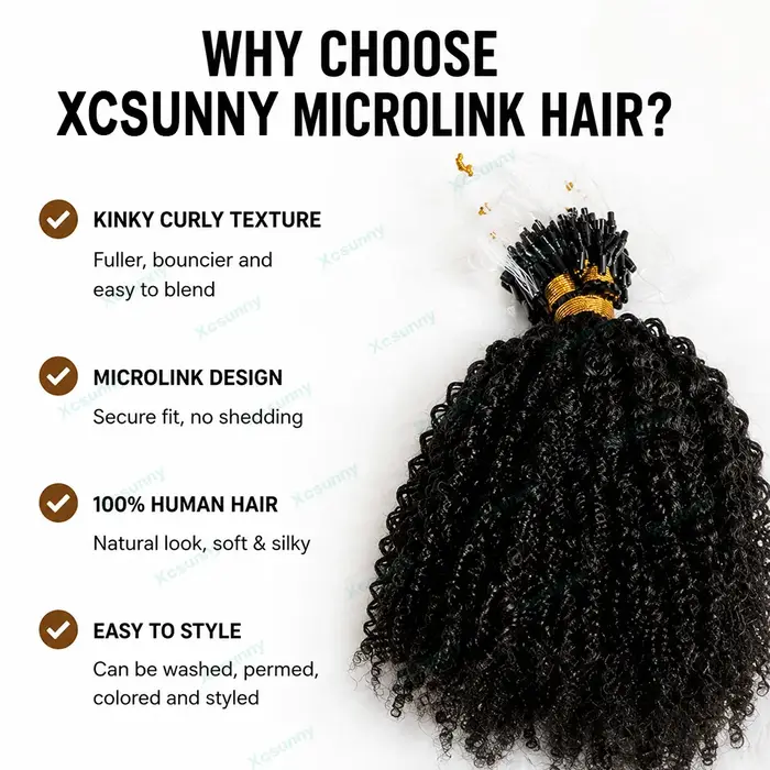 Afro crépus bouclés Microlink Extension de cheveux humains 4C Micro anneau Extensions