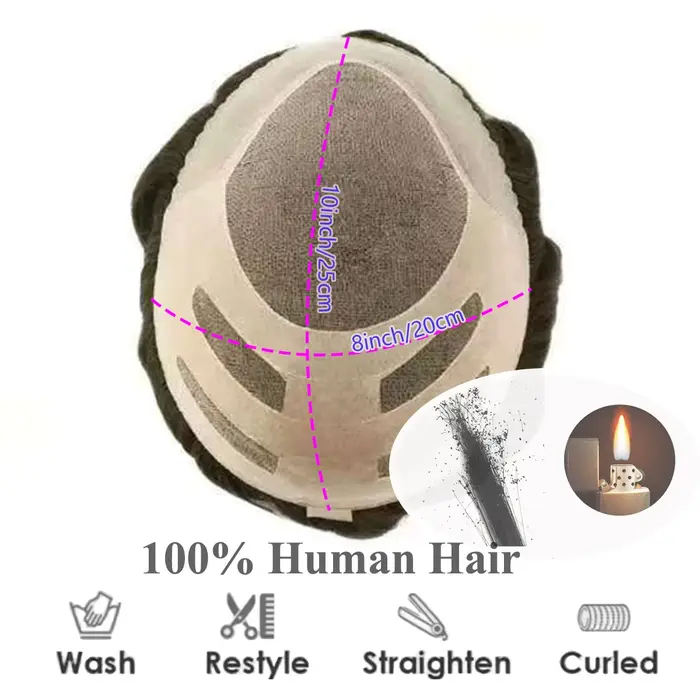 Système capillaire pour hommes en base fine et mono, 100% cheveux humains, respirant et durable, pro