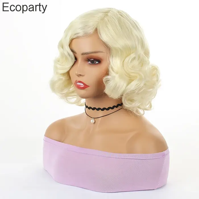 Halloween femmes Marilyn Monroe perruque dorée cheveux courts bouclés perruques