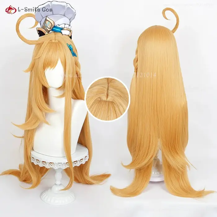 Escoffier Cosplay perruque 80 cm de Long jaune doré perruques