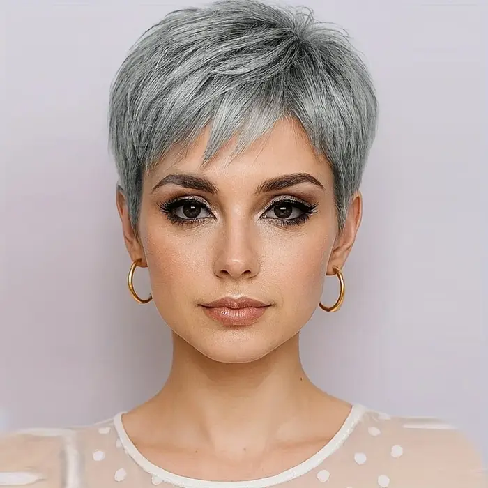 Perruque de cheveux humains coupe lutin