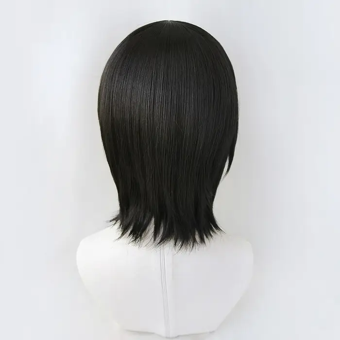 Perruque de Cosplay synthétique noire courte avec bonnet