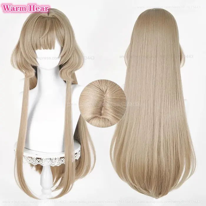 Nouveau! Jeu Sandrone longue 75 cm marron chaud avec chignon Cosplay Anime perruque Marionnette rési