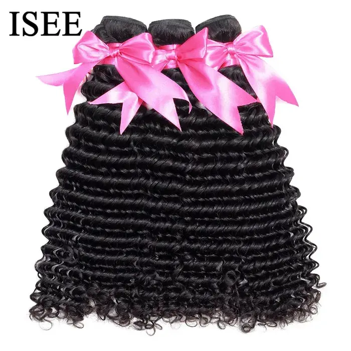 Tissage en lot mongol Deep Curly-ISEE HAIR, cheveux naturels, Deep Wave, extensions capillaires, ver