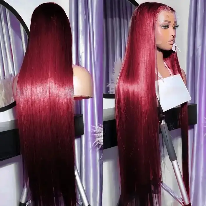 Perruque Lace Frontal Wig synthétique lisse 99J