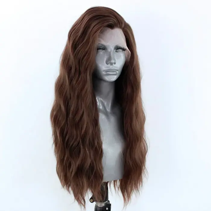 AIMEYA perruque Lace Front Wig synthétique longue ondulée perruque de cheveux bruns synthétiques per