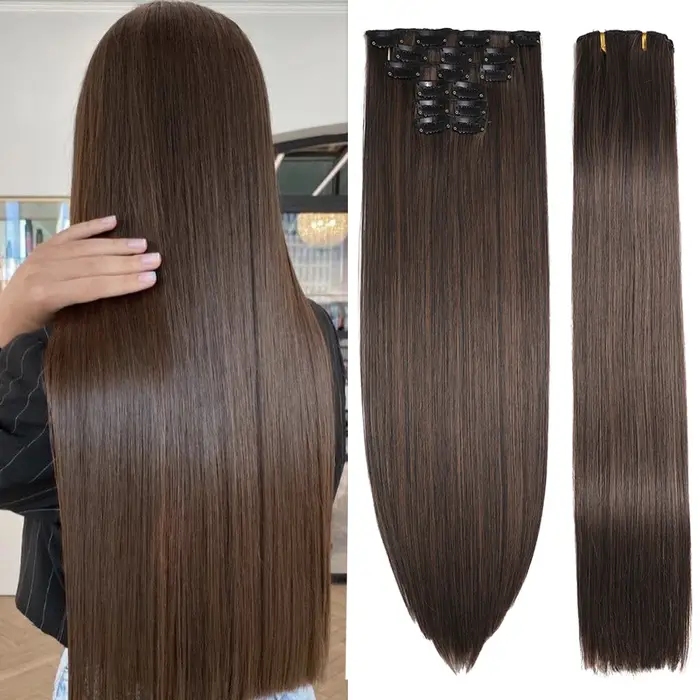 Extensions de cheveux synthétiques longues et lisses de 24 pouces