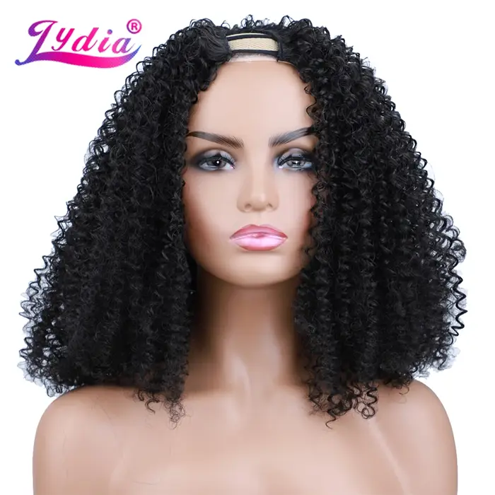 Lydia Afro Crépus Bouclés U Partie 1B # Perruque de cheveux de couleur noire