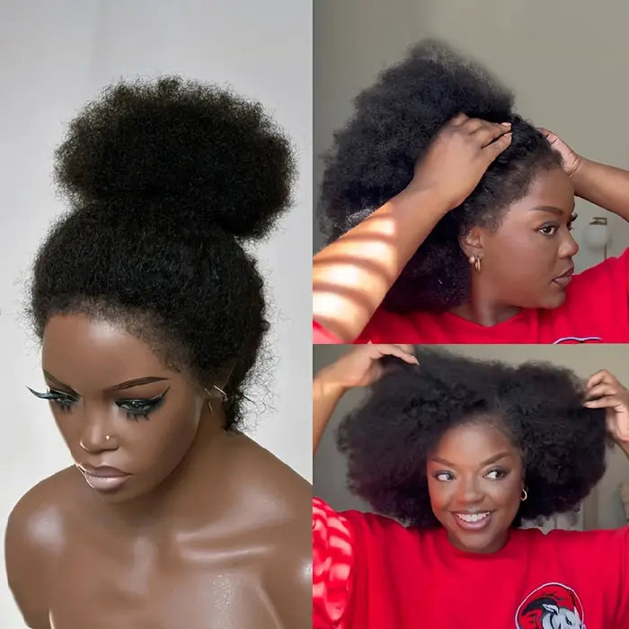 250% densité sans colle Afro bouclés perruques cheveux humains court crépus