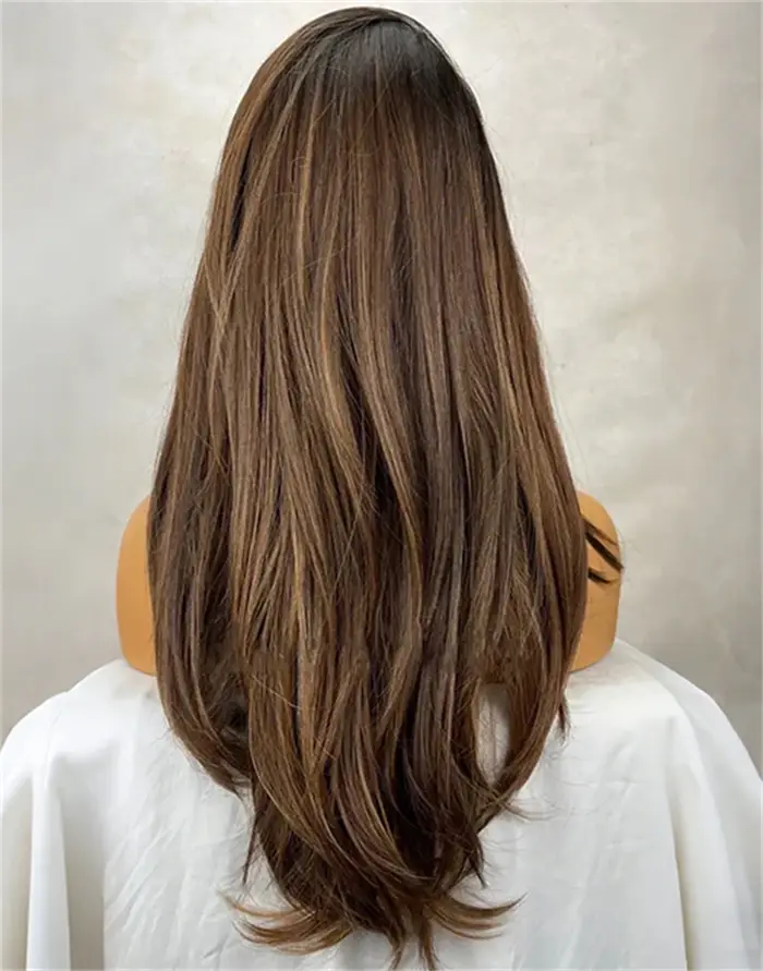 Perruque pour femme de haute qualité, nouvelle perruque synthétique HD Lace Front Ombré Brun Foncé a