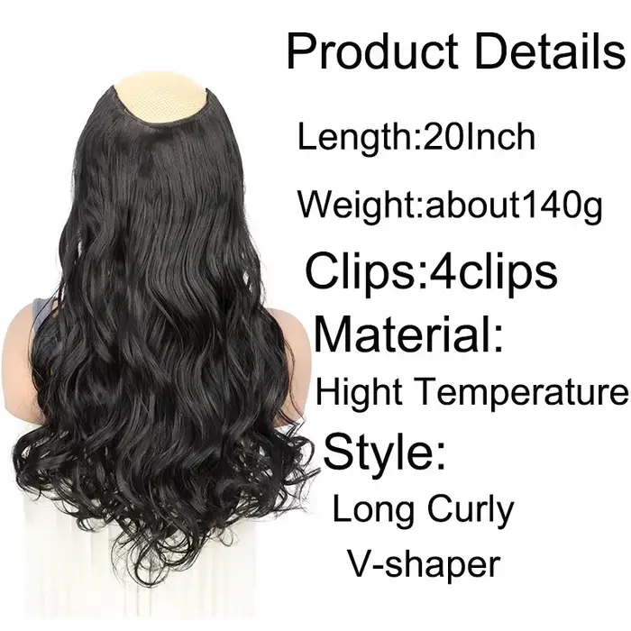 Extension Capillaire Synthétique Longue Ondulée Bouclée en Forme de V, Postiche Blonde Noire, 4 Clip