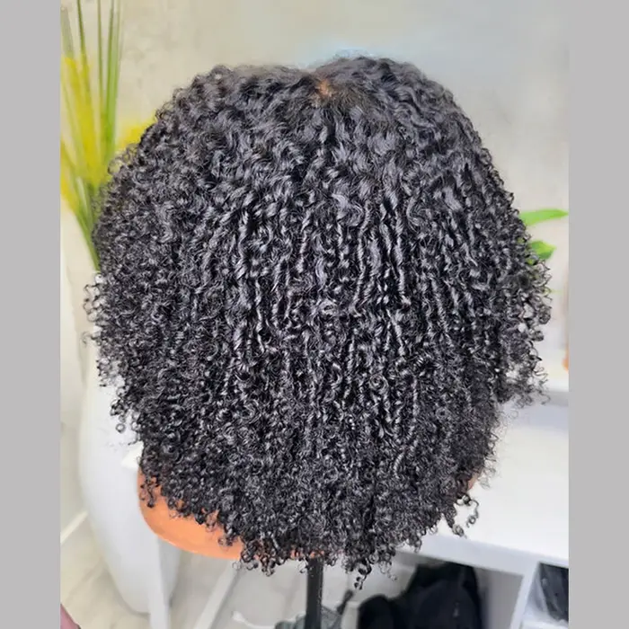 Wear And Go perruque sans colle avec ligne de cheveux ventilée 7x5 HD dentelle fermeture perruques crépus bouclés court